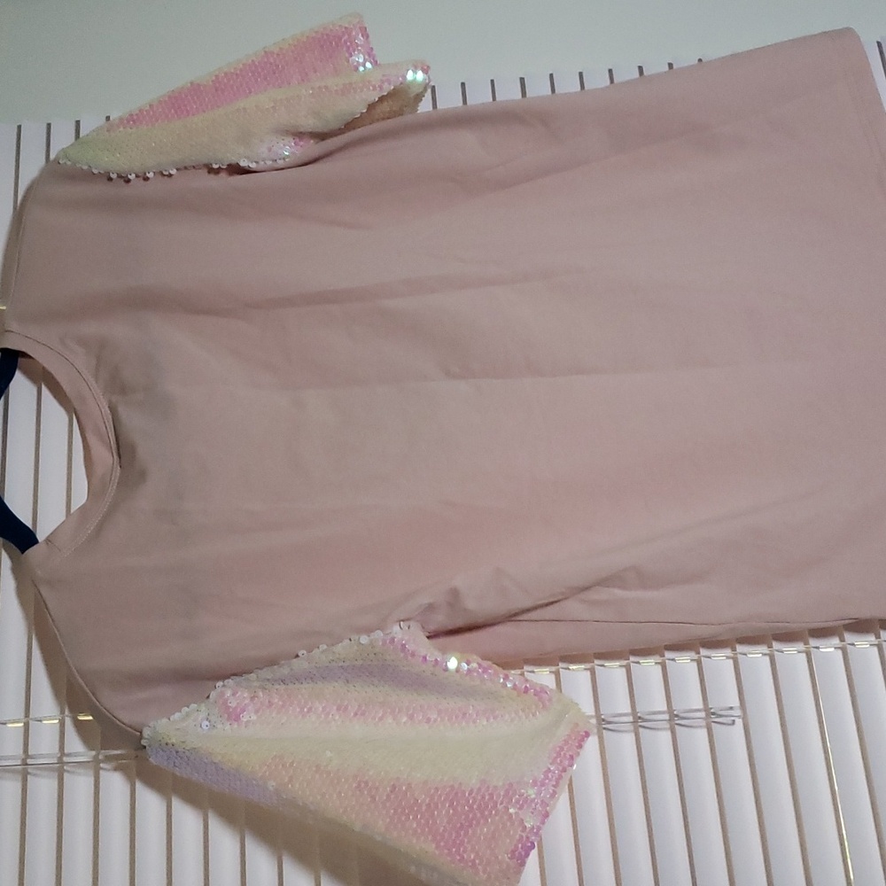 Why Dress Sequin Sleeve Screen Printed T-Shirt Pink- Small - Picture 12 of 15